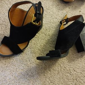 Black suede heels.